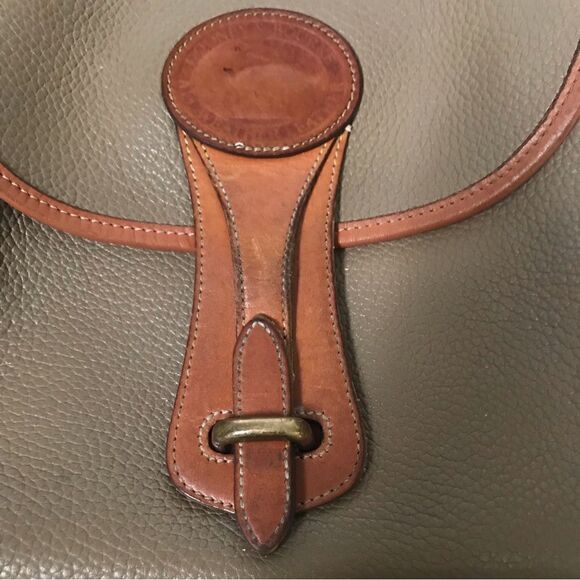 Dooney & Bourke Vintage Essex saddlebag taupe & cognac AWL pebble crossbody bag - Picture 13 of 15